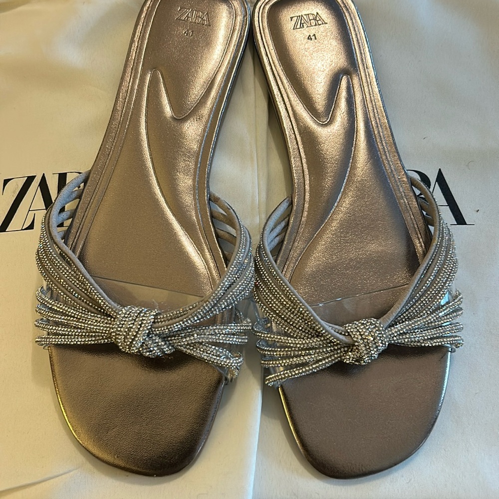Zara Rhinestone Flat Sandal Sz. 10